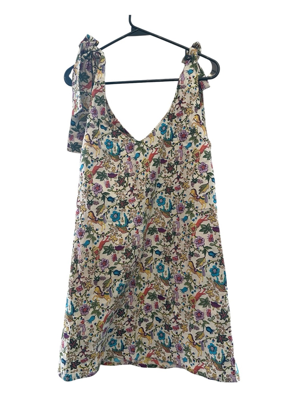 NWT Compania Fantastica Floral & Animal Tie-Shoulder Mini Dress in Cream XS